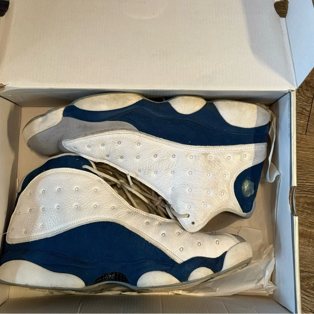 Nike Air Jordan 13 Retro Shoes Men Size 13 White French Blue Sneakers 414571-164